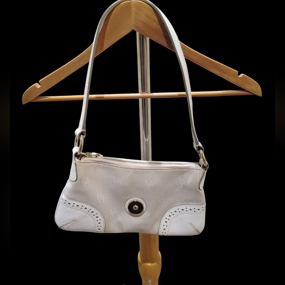 Vintage Dooney & Bourke White Shoulder Bag with Black Accents